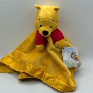 New Disney Winnie The Pooh Yellow Plush Satin Trim Security Blanket Rattle 13”